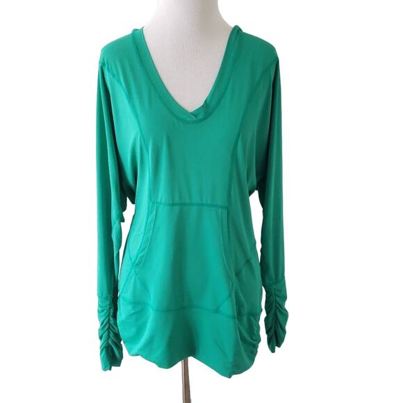 Zella Oversized Green Long Sleeve Athletic Hooded Tee Pocket Women Small - Picture 1 of 8
